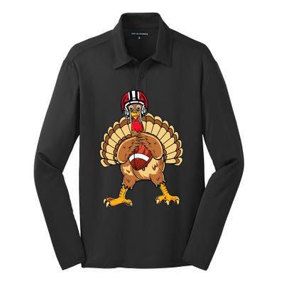 Happy Thanksgiving Turkey Playing Football Dad Silk Touch Performance Long Sleeve Polo