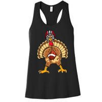 Happy Thanksgiving Turkey Playing Football Dad Women's Racerback Tank