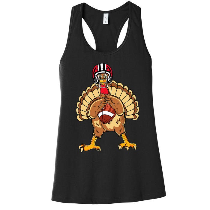 Happy Thanksgiving Turkey Playing Football Dad Women's Racerback Tank