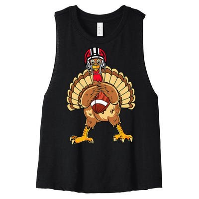 Happy Thanksgiving Turkey Playing Football Dad Women's Racerback Cropped Tank