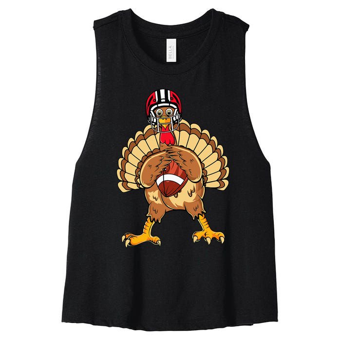 Happy Thanksgiving Turkey Playing Football Dad Women's Racerback Cropped Tank