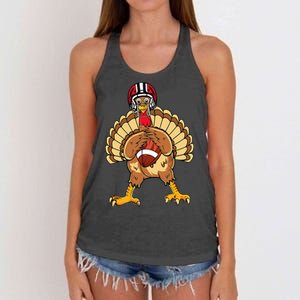 Happy Thanksgiving Turkey Playing Football Dad Women's Knotted Racerback Tank