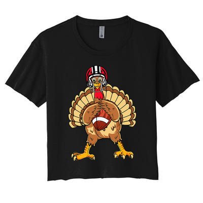 Happy Thanksgiving Turkey Playing Football Dad Women's Crop Top Tee