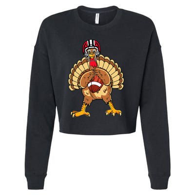 Happy Thanksgiving Turkey Playing Football Dad Cropped Pullover Crew