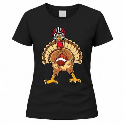 Happy Thanksgiving Turkey Playing Football Dad Women's T-Shirt