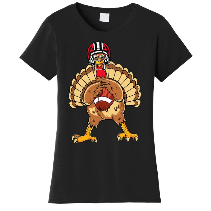 Happy Thanksgiving Turkey Playing Football Dad Women's T-Shirt