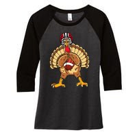 Happy Thanksgiving Turkey Playing Football Dad Women's Tri-Blend 3/4-Sleeve Raglan Shirt