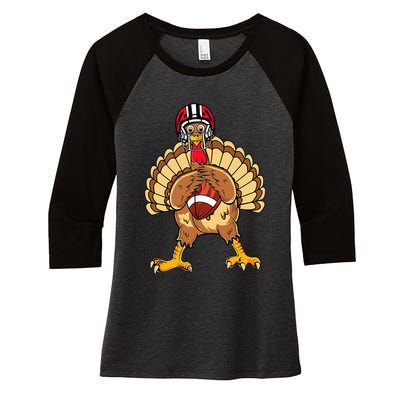 Happy Thanksgiving Turkey Playing Football Dad Women's Tri-Blend 3/4-Sleeve Raglan Shirt