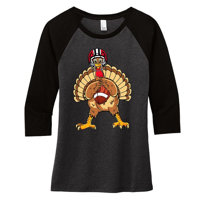 Happy Thanksgiving Turkey Playing Football Dad Women's Tri-Blend 3/4-Sleeve Raglan Shirt