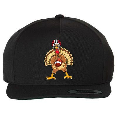 Happy Thanksgiving Turkey Playing Football Dad Wool Snapback Cap