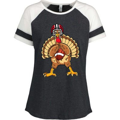 Happy Thanksgiving Turkey Playing Football Dad Enza Ladies Jersey Colorblock Tee