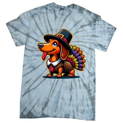 Humor Thanksgiving Turkey Weiner Dachshund Dog Tie-Dye T-Shirt