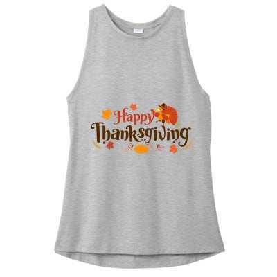 Happy Thanksgiving Turkey Holiday Cute Gift Ladies PosiCharge Tri-Blend Wicking Tank