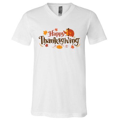 Happy Thanksgiving Turkey Holiday Cute Gift V-Neck T-Shirt