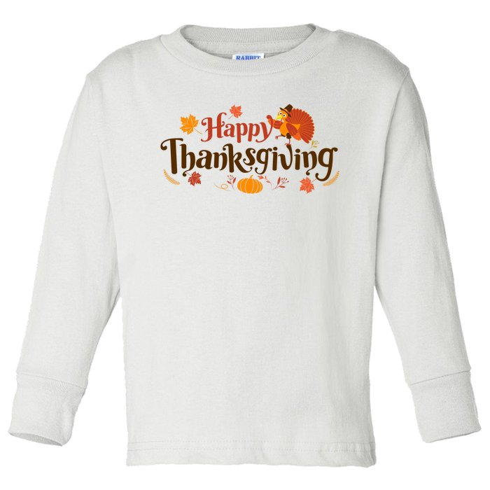 Happy Thanksgiving Turkey Holiday Cute Gift Toddler Long Sleeve Shirt