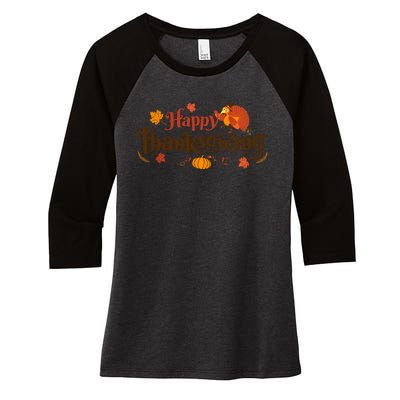 Happy Thanksgiving Turkey Holiday Cute Gift Women's Tri-Blend 3/4-Sleeve Raglan Shirt