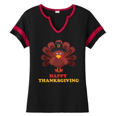 Happy Thanksgiving Turkey Holiday Festive Ladies Halftime Notch Neck Tee