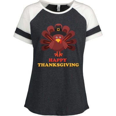 Happy Thanksgiving Turkey Holiday Festive Enza Ladies Jersey Colorblock Tee