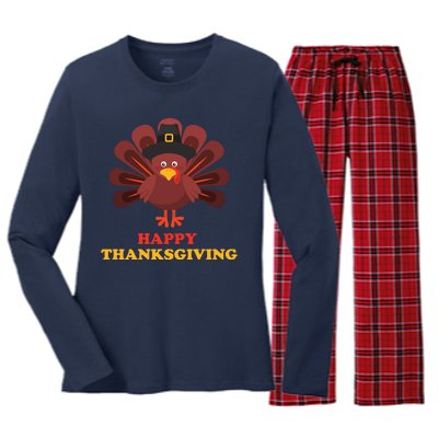 Happy Thanksgiving Turkey Holiday Festive Women's Long Sleeve Flannel Pajama Set 