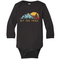 Hit the Trail, Runner Retro Style Vintage Running Graphic Baby Long Sleeve Bodysuit