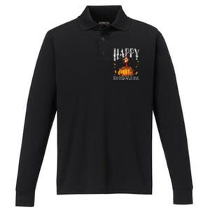 Happy Thanksgiving Turkey Pumpkin Performance Long Sleeve Polo