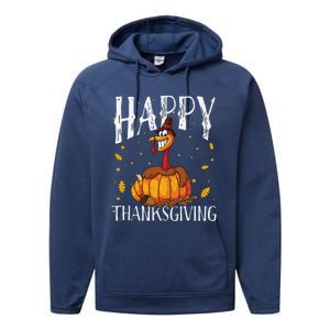 Happy Thanksgiving Turkey Pumpkin Performance Fleece Hoodie