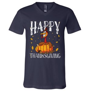 Happy Thanksgiving Turkey Pumpkin V-Neck T-Shirt