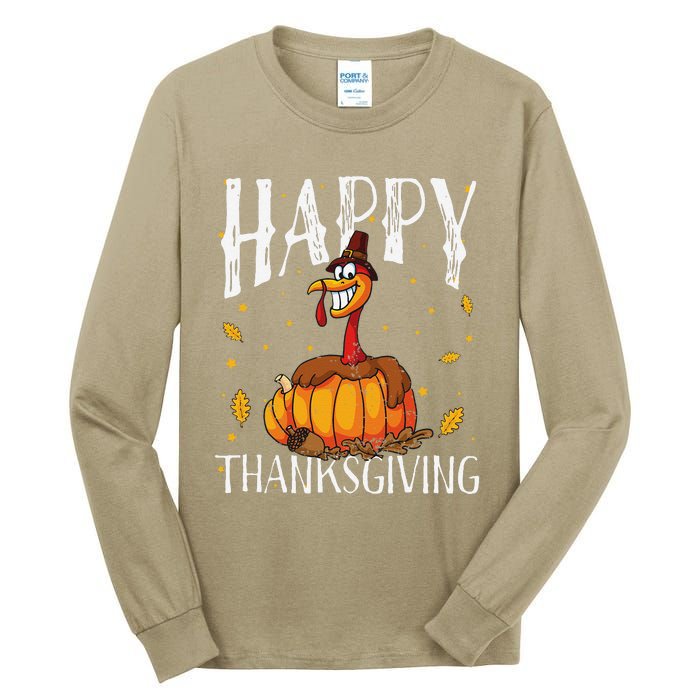 Happy Thanksgiving Turkey Pumpkin Tall Long Sleeve T-Shirt