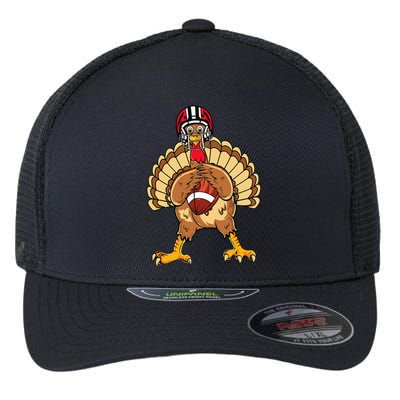 Happy Thanksgiving Turkey Playing Football Dad Flexfit Unipanel Trucker Cap