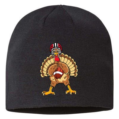 Happy Thanksgiving Turkey Playing Football Dad Sustainable Beanie