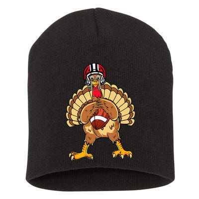 Happy Thanksgiving Turkey Playing Football Dad Short Acrylic Beanie