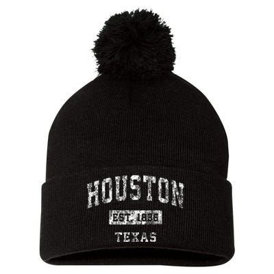 Houston Texas Tx Vintage Established Sports Pom Pom 12in Knit Beanie