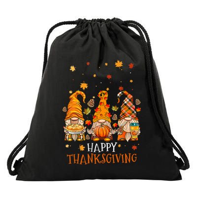 Happy Thanksgiving Three Gnomes Pumpkin Spice Autumn Fall Drawstring Bag