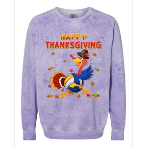 Happy Thanksgiving Turkey Volleyball Ball Autumn Fall Vibes Gift Colorblast Crewneck Sweatshirt