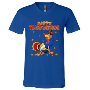 Happy Thanksgiving Turkey Volleyball Ball Autumn Fall Vibes Gift V-Neck T-Shirt