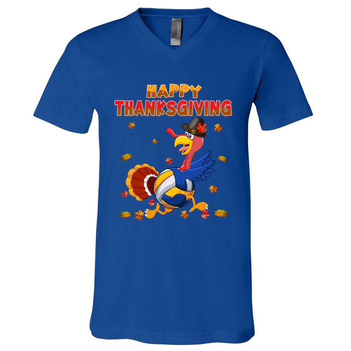 Happy Thanksgiving Turkey Volleyball Ball Autumn Fall Vibes Gift V-Neck T-Shirt