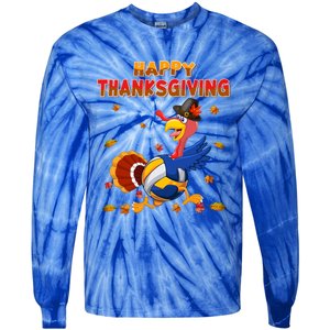 Happy Thanksgiving Turkey Volleyball Ball Autumn Fall Vibes Gift Tie-Dye Long Sleeve Shirt