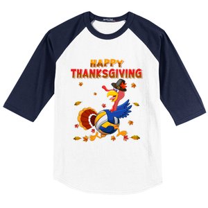 Happy Thanksgiving Turkey Volleyball Ball Autumn Fall Vibes Gift Baseball Sleeve Shirt