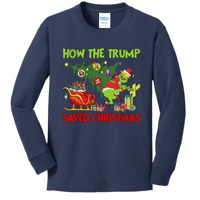 How The Trump Saved Christmas Funny Christmas Trump Kids Long Sleeve Shirt