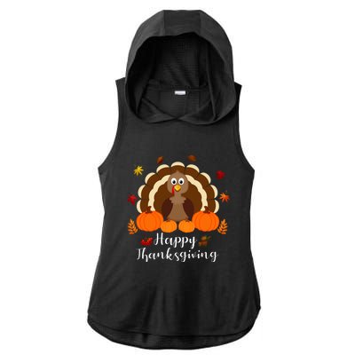 Happy Thanksgiving Turkey Day With Pumpkin Adults Gift Ladies PosiCharge Tri-Blend Wicking Draft Hoodie Tank