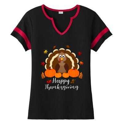 Happy Thanksgiving Turkey Day With Pumpkin Adults Gift Ladies Halftime Notch Neck Tee