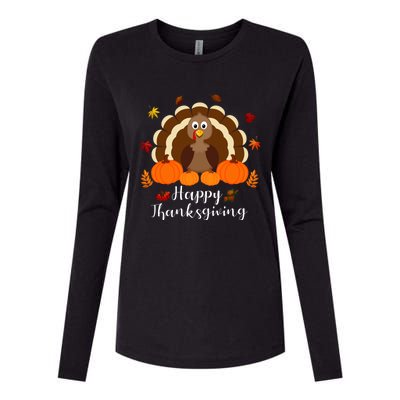 Happy Thanksgiving Turkey Day With Pumpkin Adults Gift Womens Cotton Relaxed Long Sleeve T-Shirt