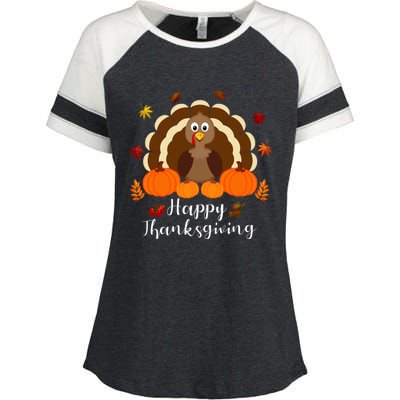 Happy Thanksgiving Turkey Day With Pumpkin Adults Gift Enza Ladies Jersey Colorblock Tee