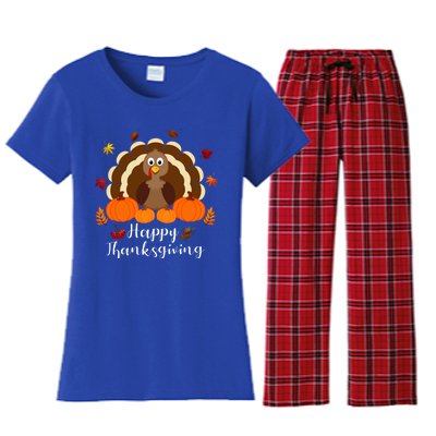 Happy Thanksgiving Turkey Day With Pumpkin Adults Gift Women's Flannel Pajama Set