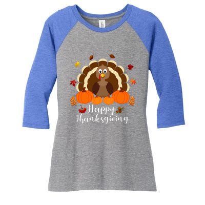 Happy Thanksgiving Turkey Day With Pumpkin Adults Gift Women's Tri-Blend 3/4-Sleeve Raglan Shirt