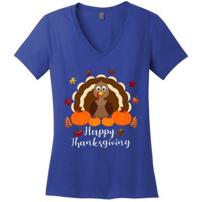 Happy Thanksgiving Turkey Day With Pumpkin Adults Gift Women's V-Neck T-Shirt