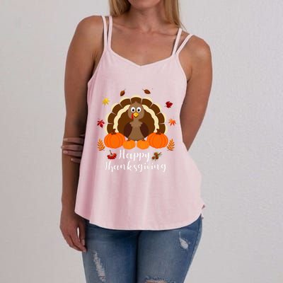 Happy Thanksgiving Turkey Day With Pumpkin Adults Gift Women's Strappy Tank