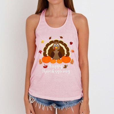 Happy Thanksgiving Turkey Day With Pumpkin Adults Gift Women's Knotted Racerback Tank