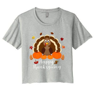 Happy Thanksgiving Turkey Day With Pumpkin Adults Gift Women's Crop Top Tee