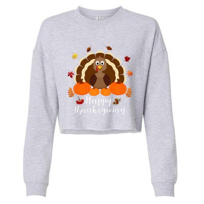 Happy Thanksgiving Turkey Day With Pumpkin Adults Gift Cropped Pullover Crew